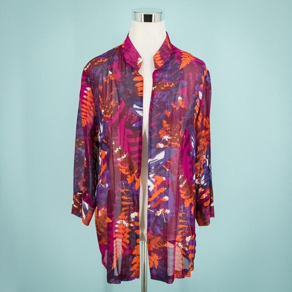 WinterSilks Size Medium M Open Front Long Sleeve Artsy Silk Topper Cardigan NEW